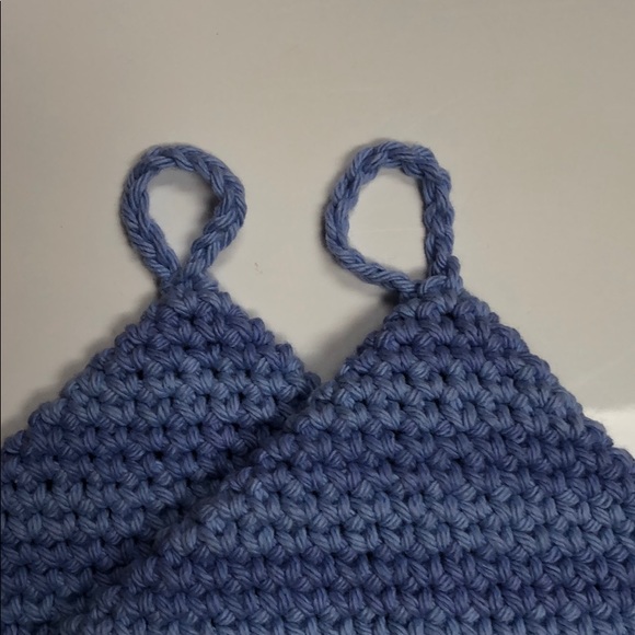 Cotton potholders set of 2 hand crochet blue - Picture 3 of 3